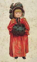 Niña con un manguito, ilustración de libro, finales del siglo XIX o principios del siglo XX